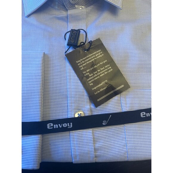 Envoy Mens Classic Fit Dress Shirt 17" Collar Long Sleeve Checkered Blue - Picture 5 of 6